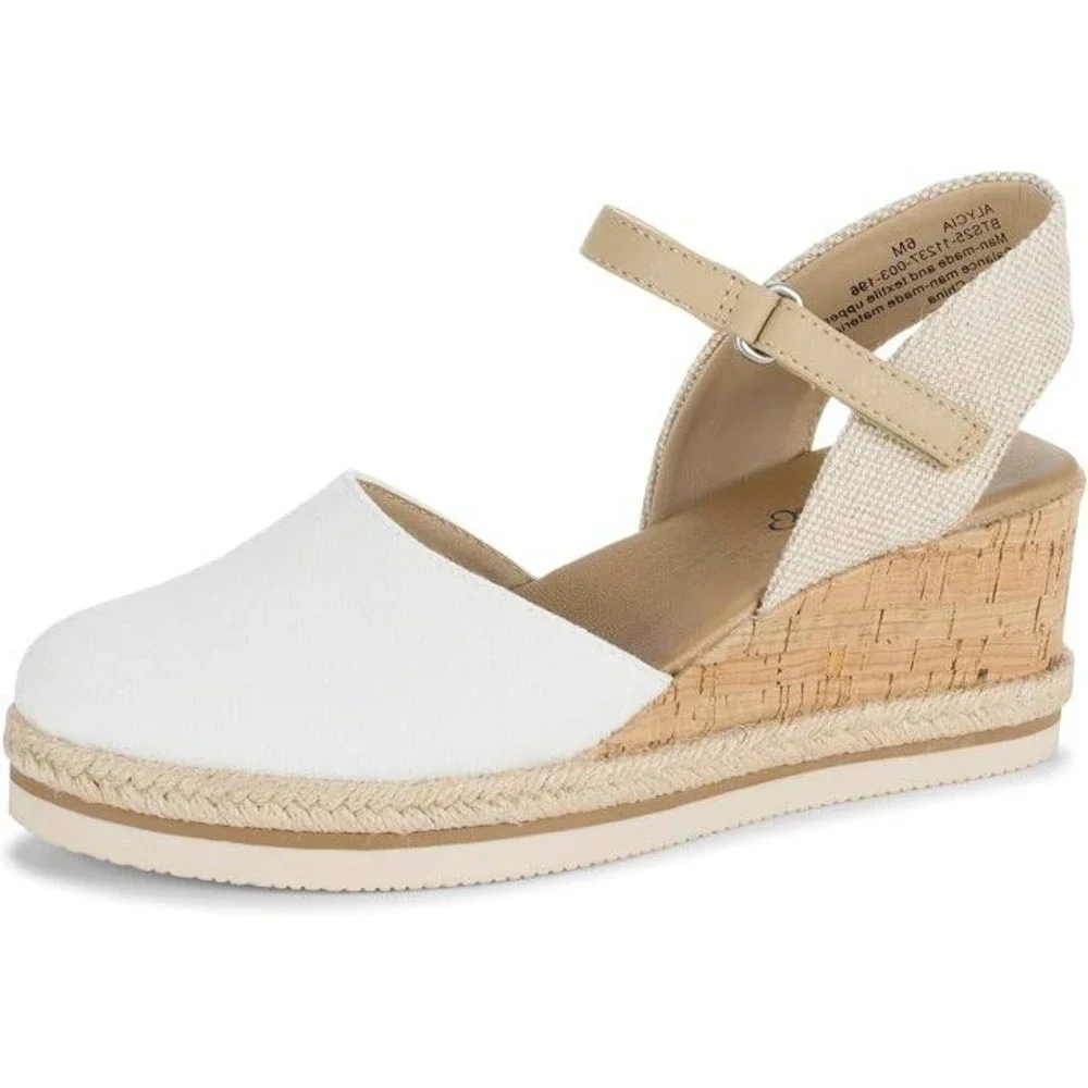 Baretraps Alycia Women White Wedge Sandals Espadrille Ankle Strap Size 7.5M